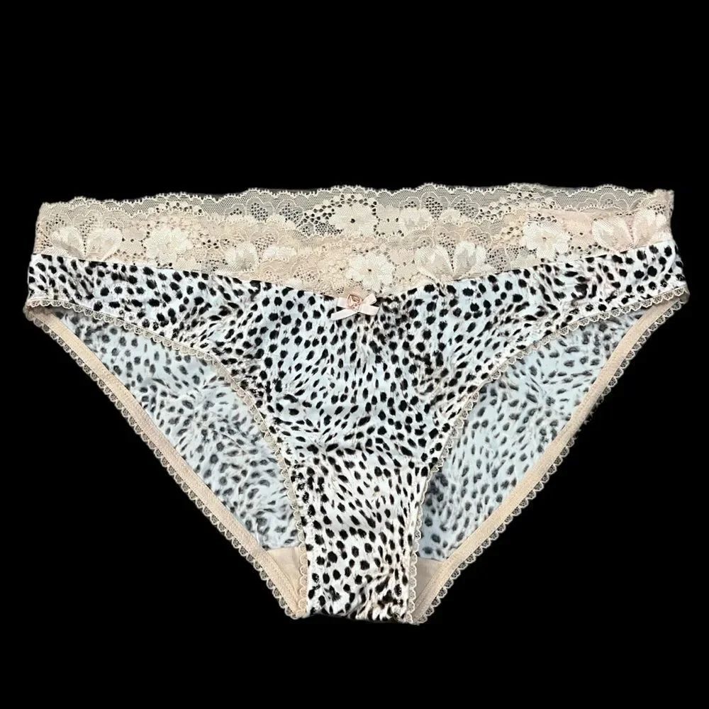 Victorias Secret Body Supersoft Satiny Lace waist Bikini panty Animal print L